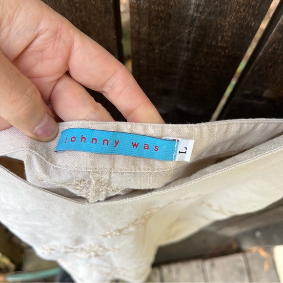 Johnny Was Vintage 100% Linen Floral Embroidered Tank Top In Beige Sz L - Picture 3 of 13